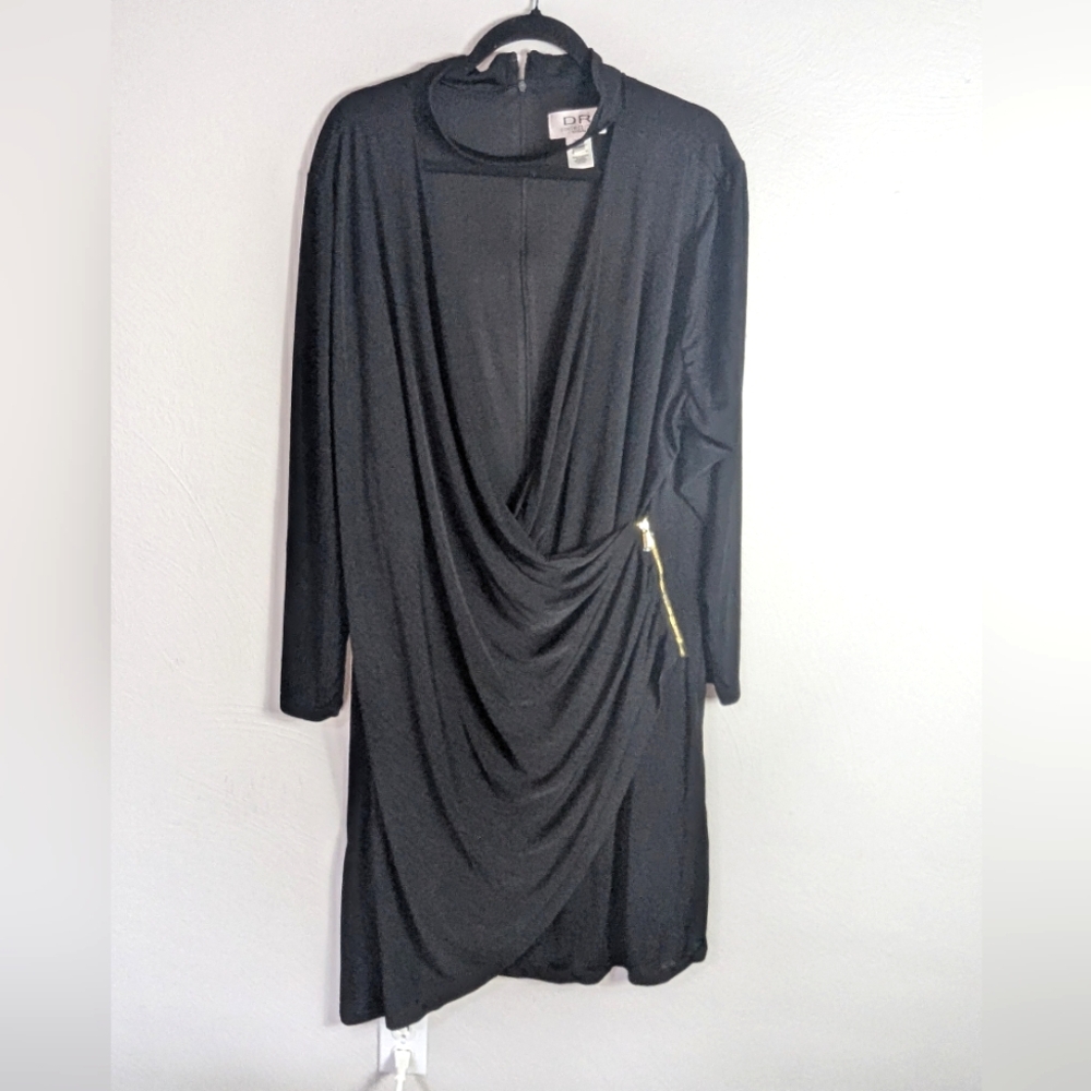 24W NWOT DR Collection by Donna‎ Ricco Black Draped Classy Dress